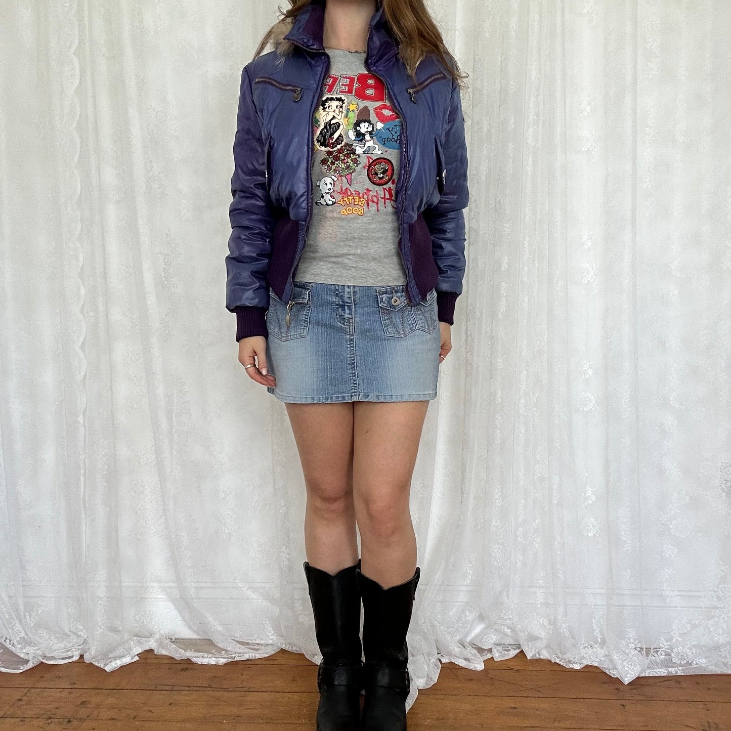 vintage 00s purple fitted puffer jacket