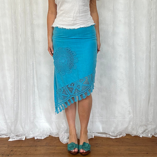 vintage 00s blue crochet detail midi skirt