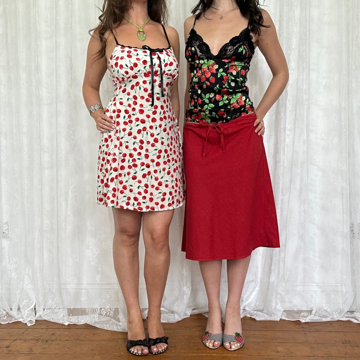 vintage 00s red linen midi skirt