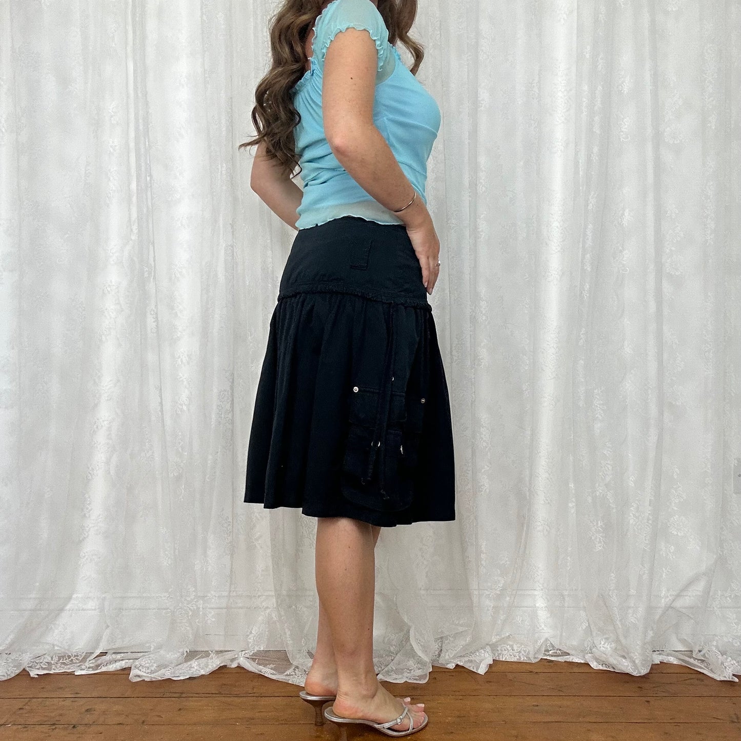vintage 00s navy button down cargo skirt