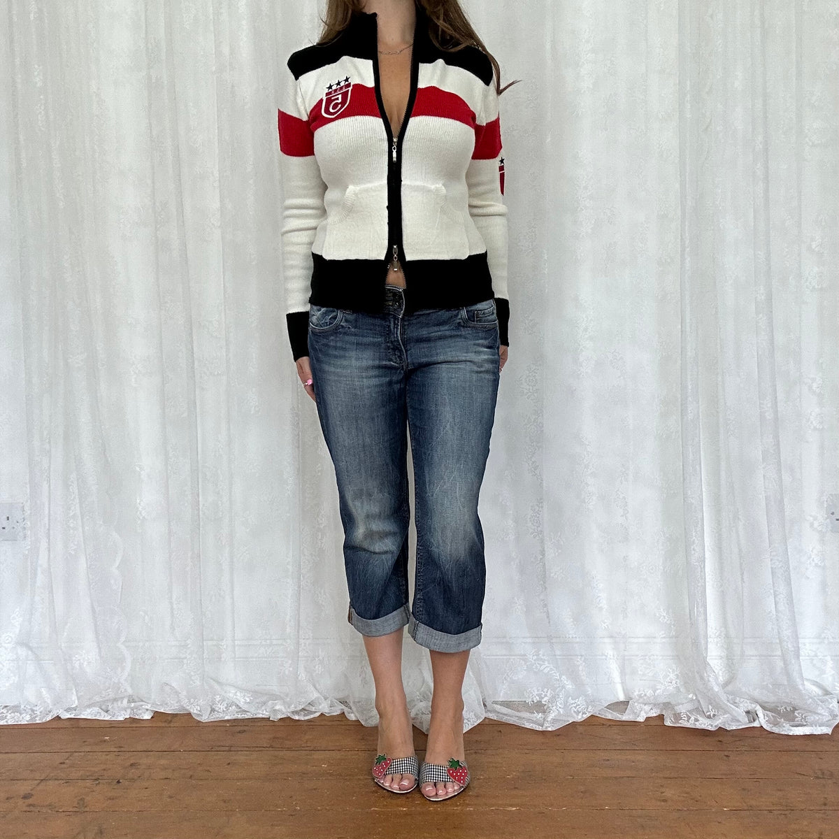 vintage 00s sport style dual zip up knit jumper