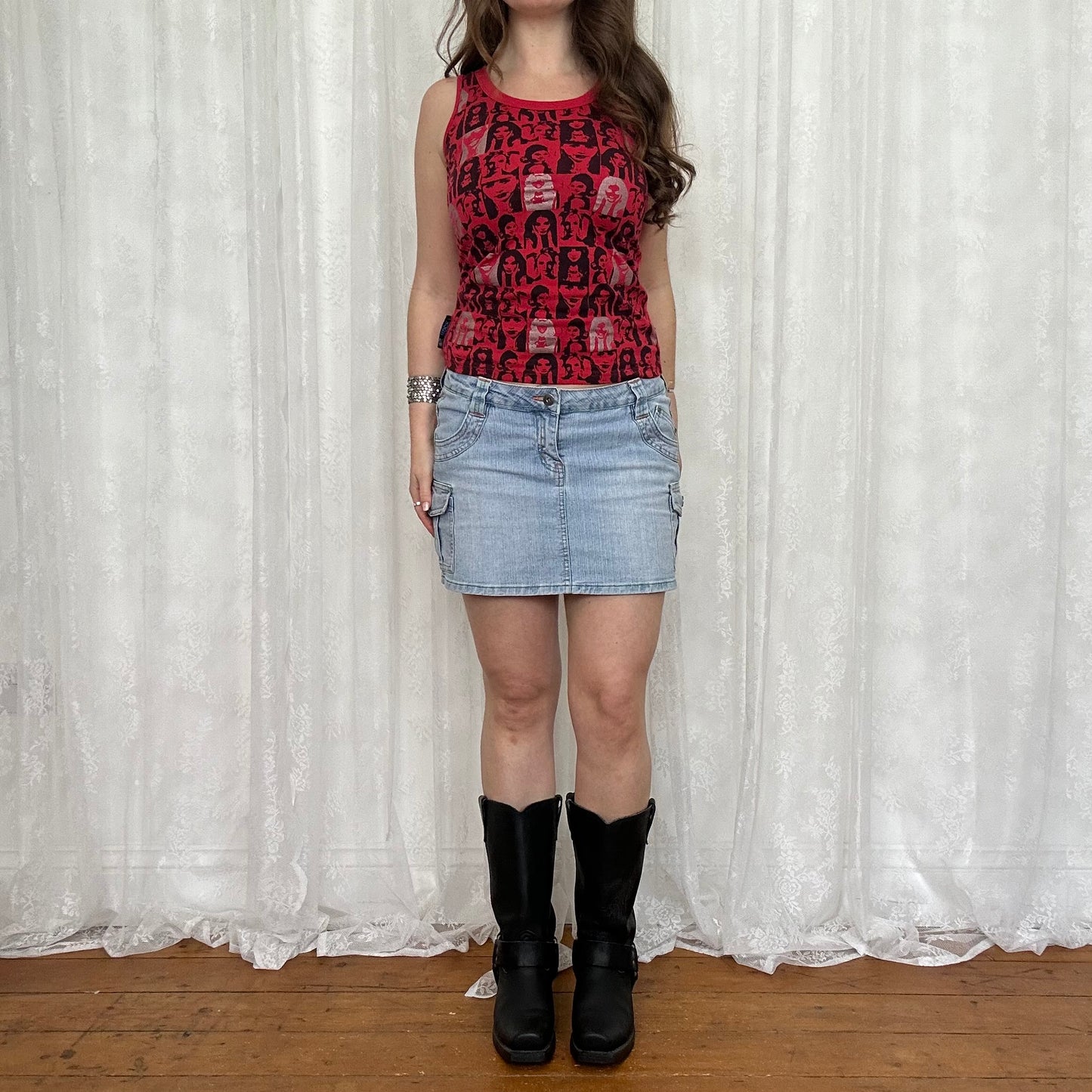 vintage 00s red graphic print cami