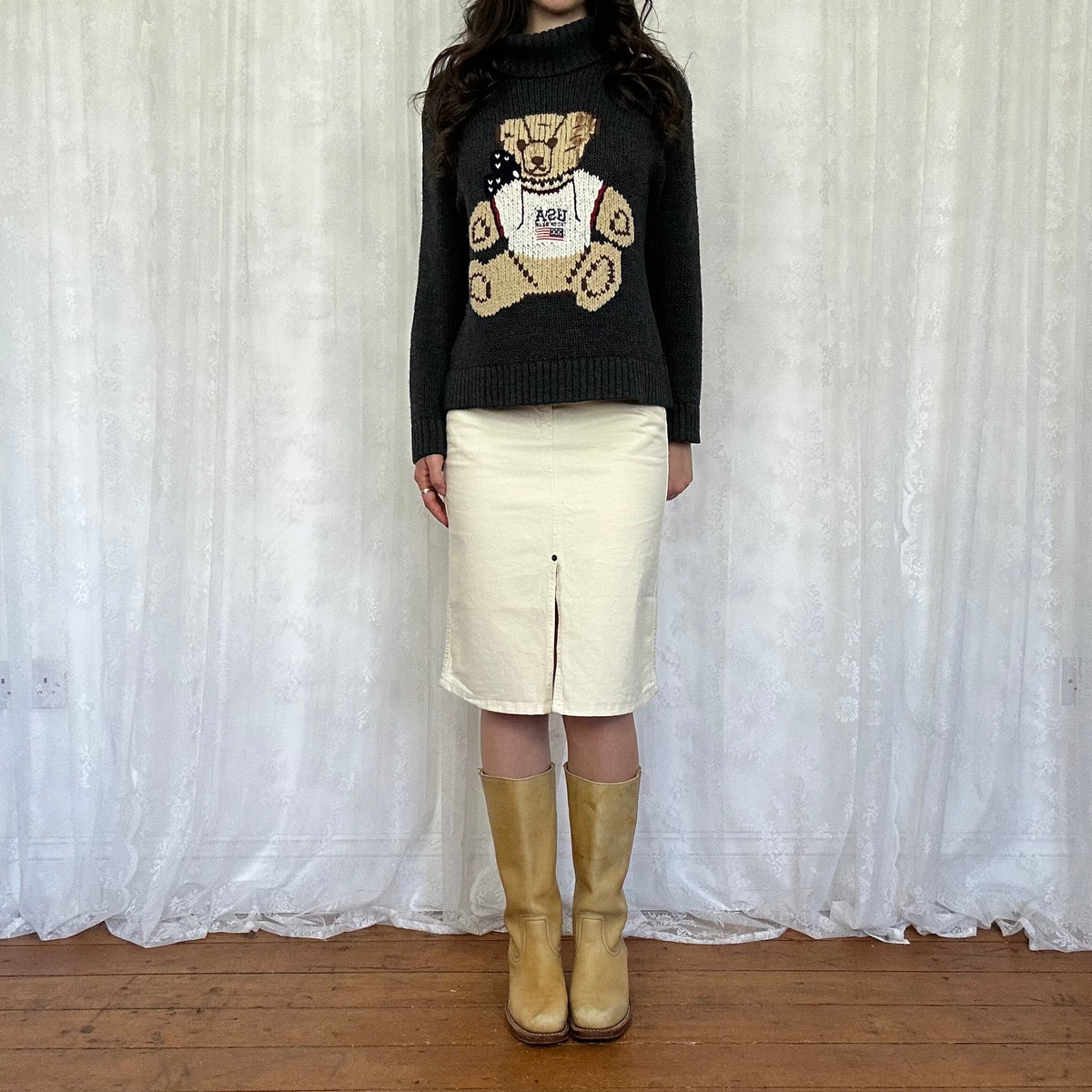 vintage 00s charcoal teddy bear jumper
