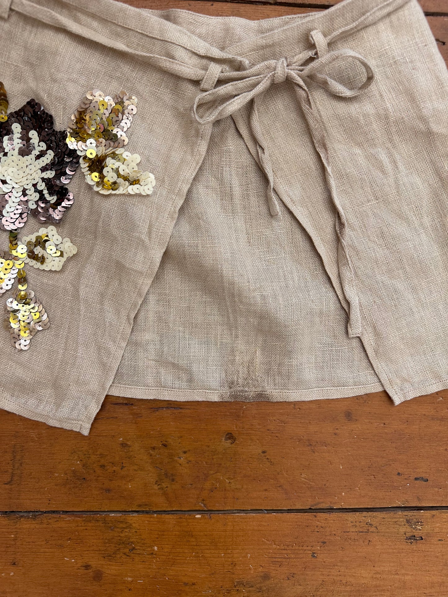vintage 00s beige sequin cami and tie side skirt co ord