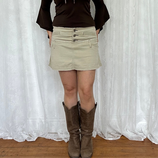 vintage 00s beige button mini skirt