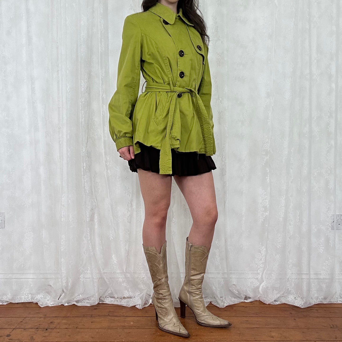 vintage 00s chartreuse green long peacoat