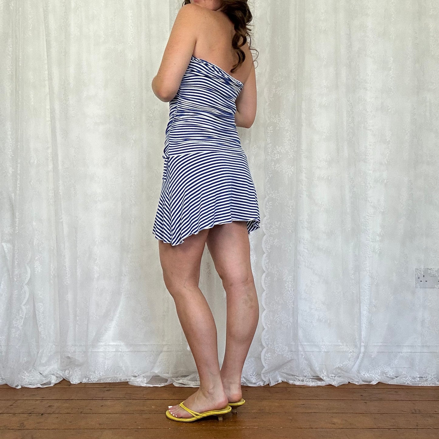 vintage 00s blue and white striped mini dress