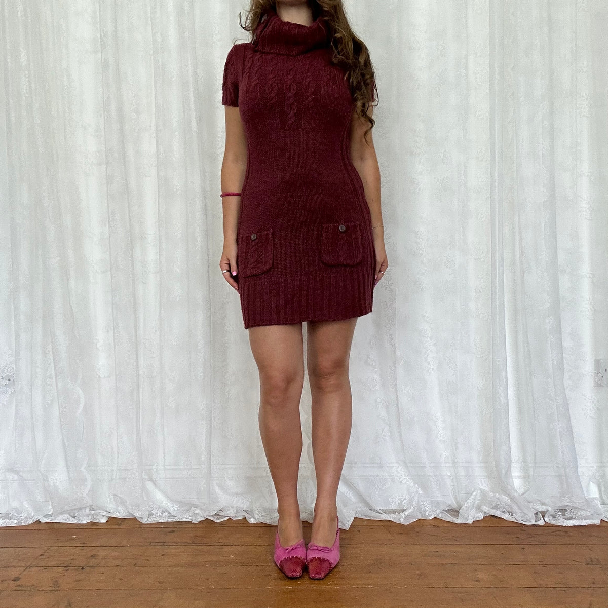 vintage 00s burgundy knitted mini dress