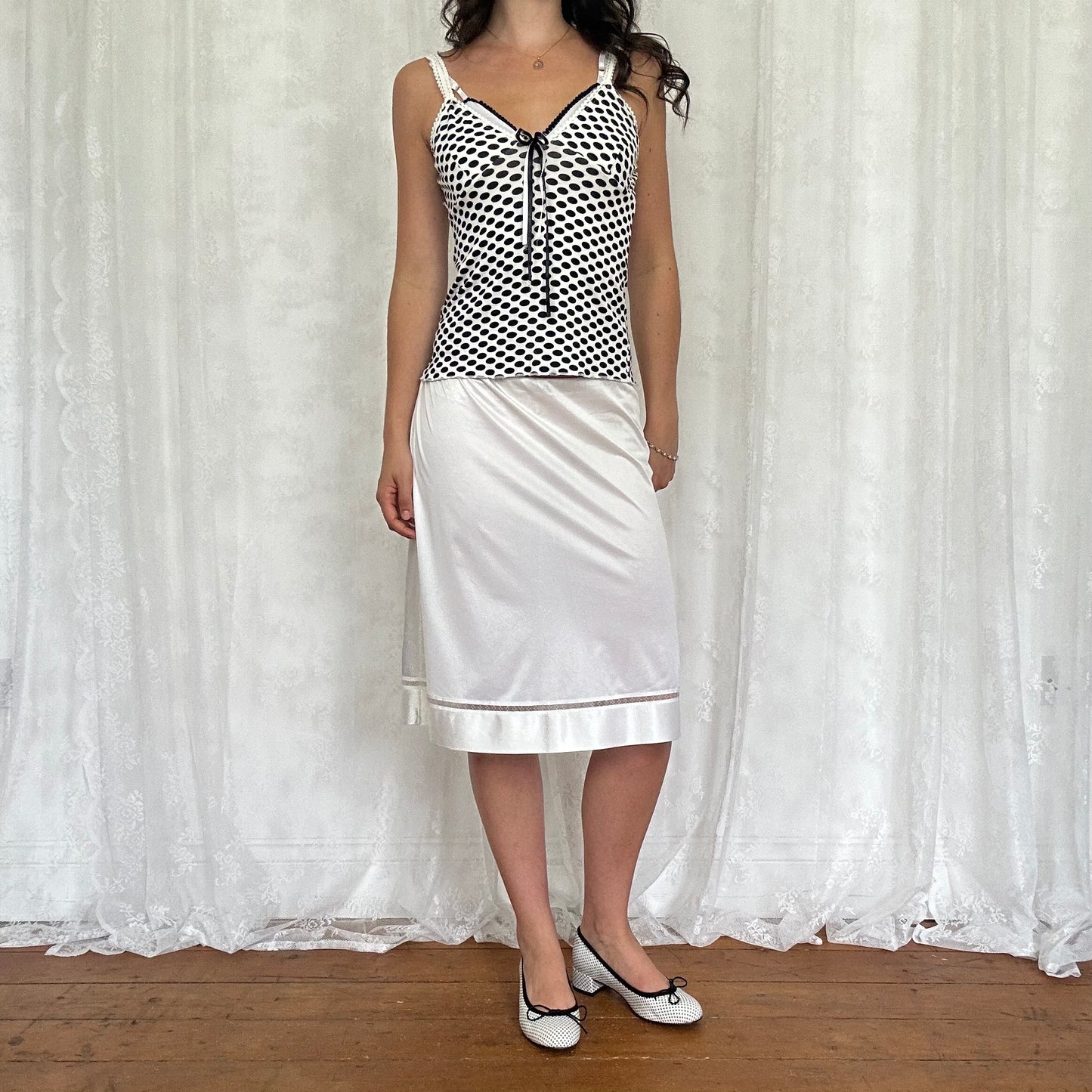 vintage 00s black and white polka dot cami