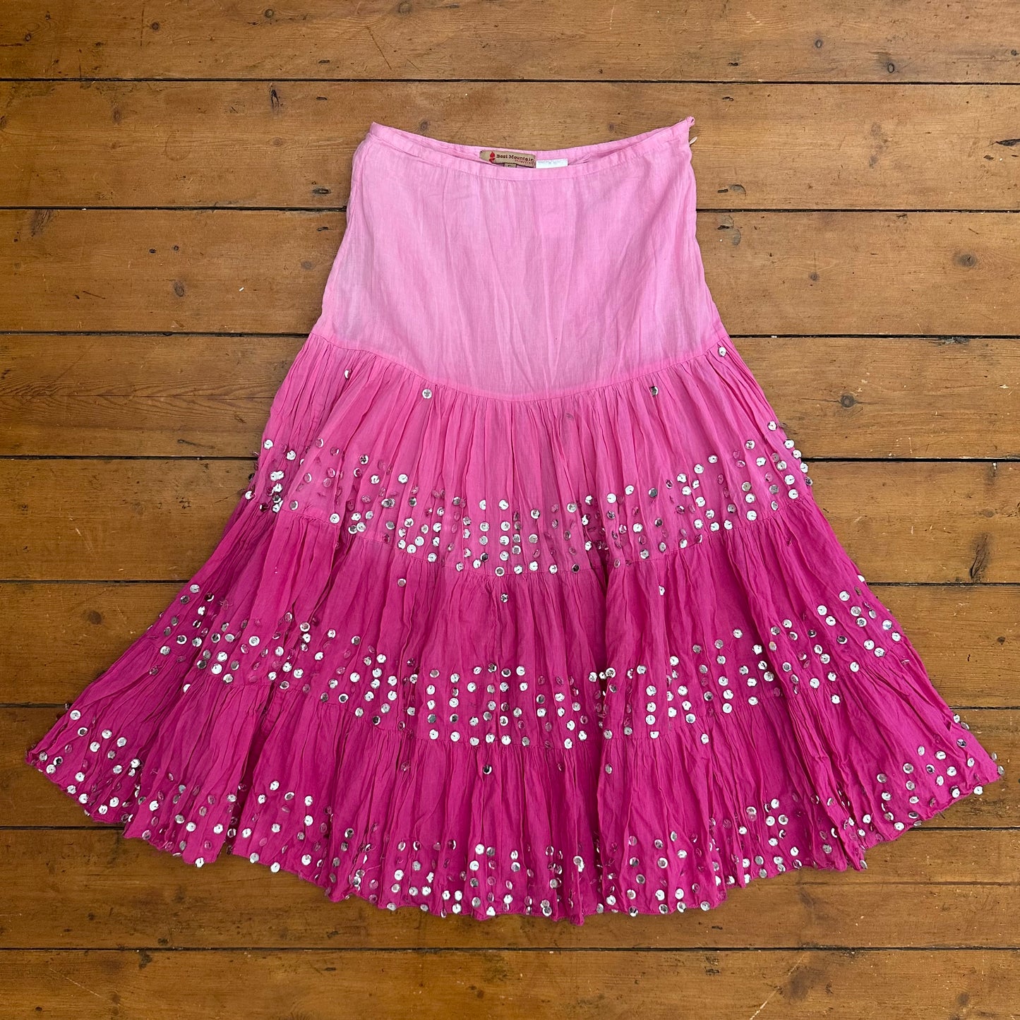 vintage 00s pink ombré sequin tiered midi skirt