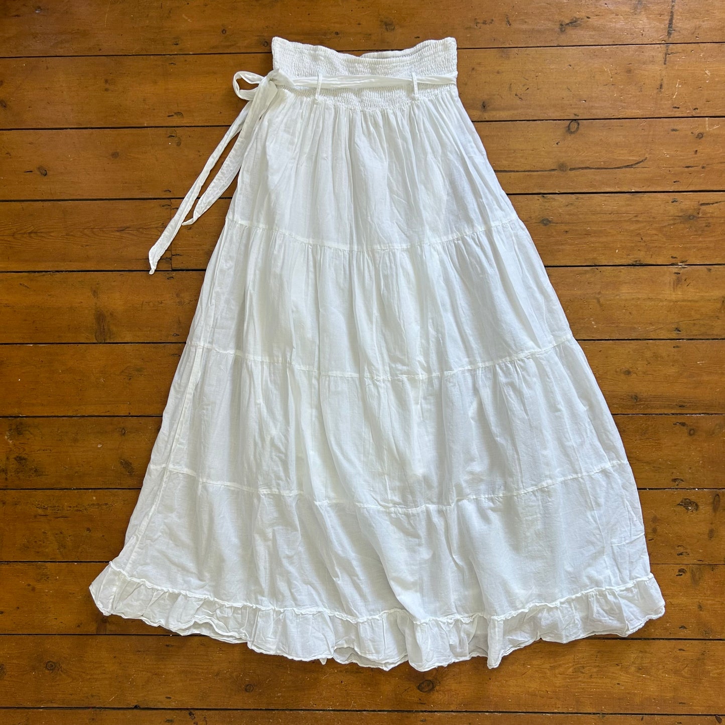 vintage 00s white tiered maxi skirt with attached belt