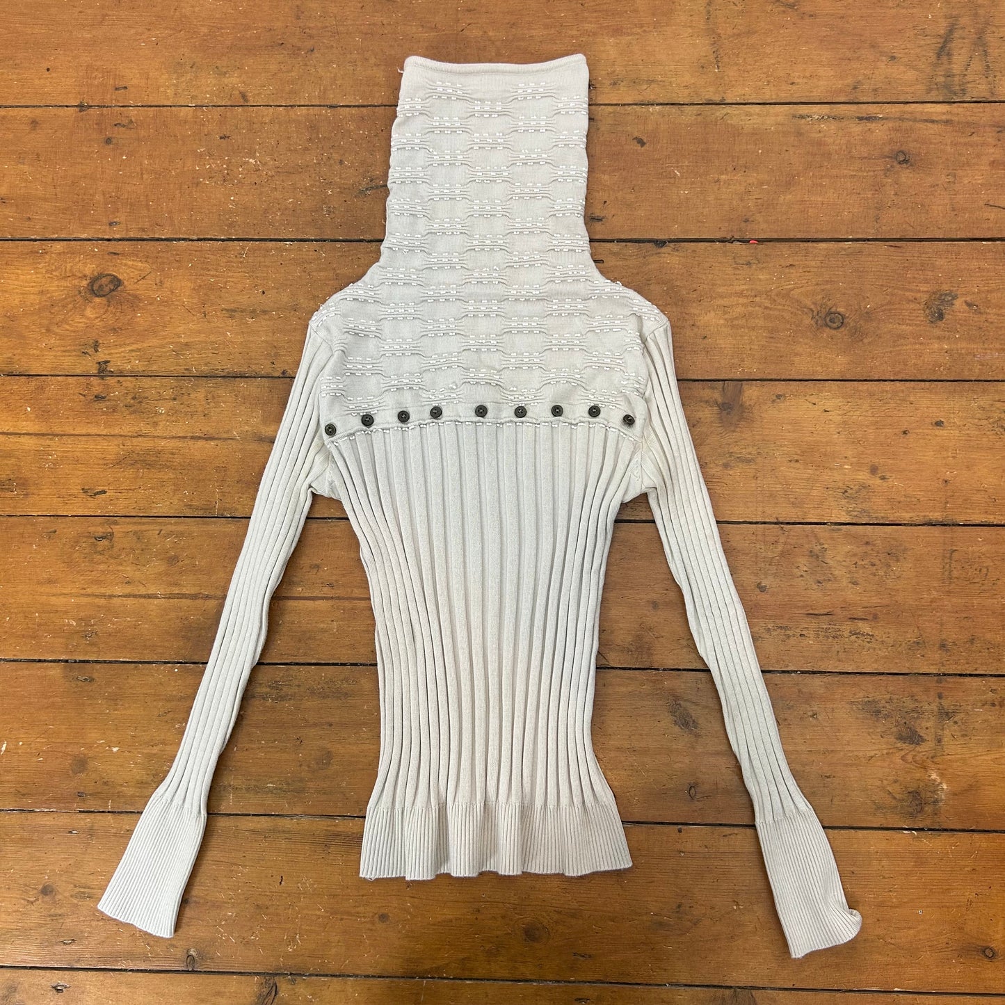 vintage 00s beige ribbed button long sleeve top