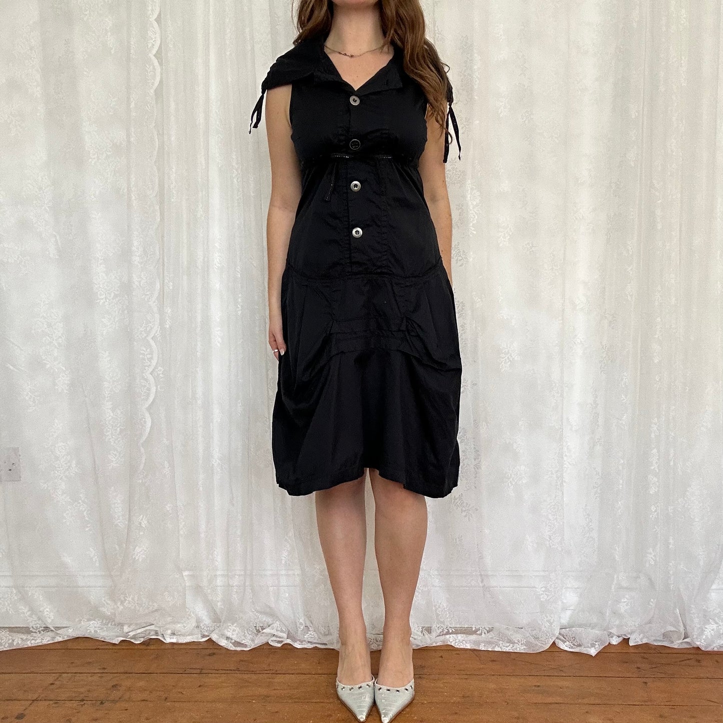vintage 00s button up oversized collar dress