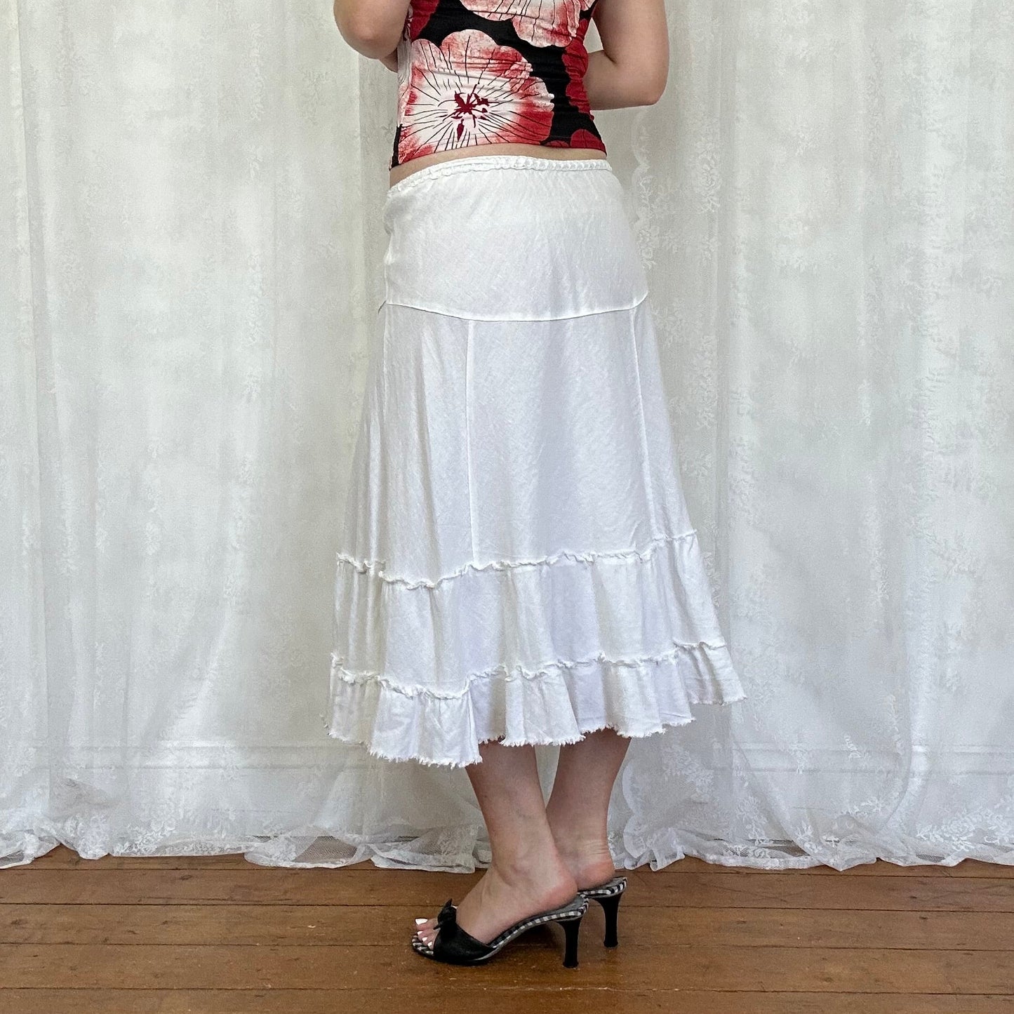 vintage 00s white tiered midi skirt