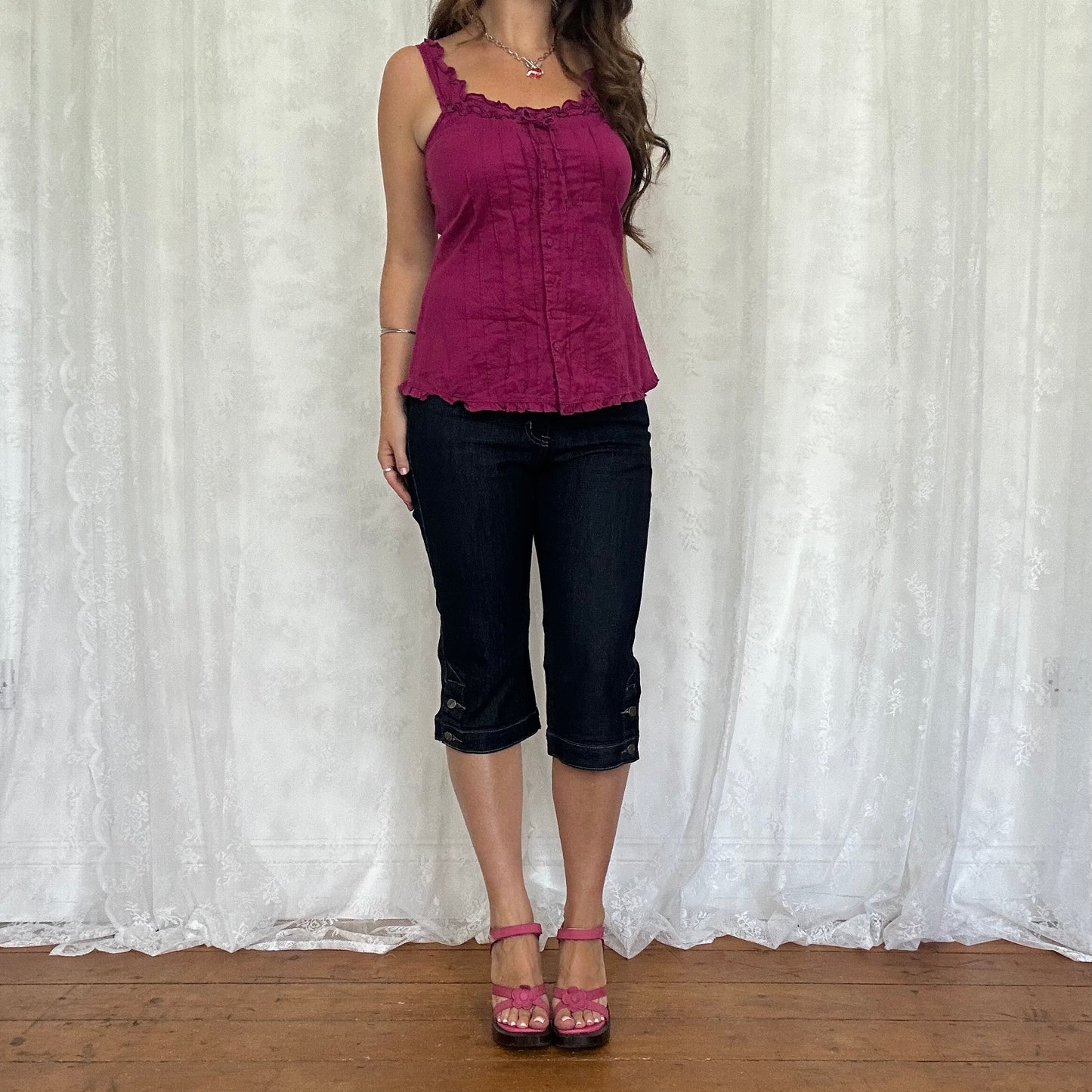 vintage 00s magenta tie back cami top