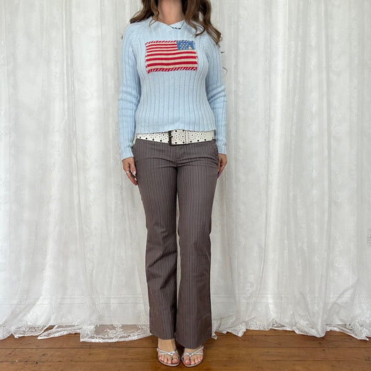 vintage 00s baby blue knitted flag jumper