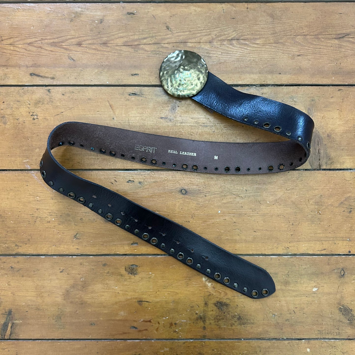 vintage 00s brown leather disc belt