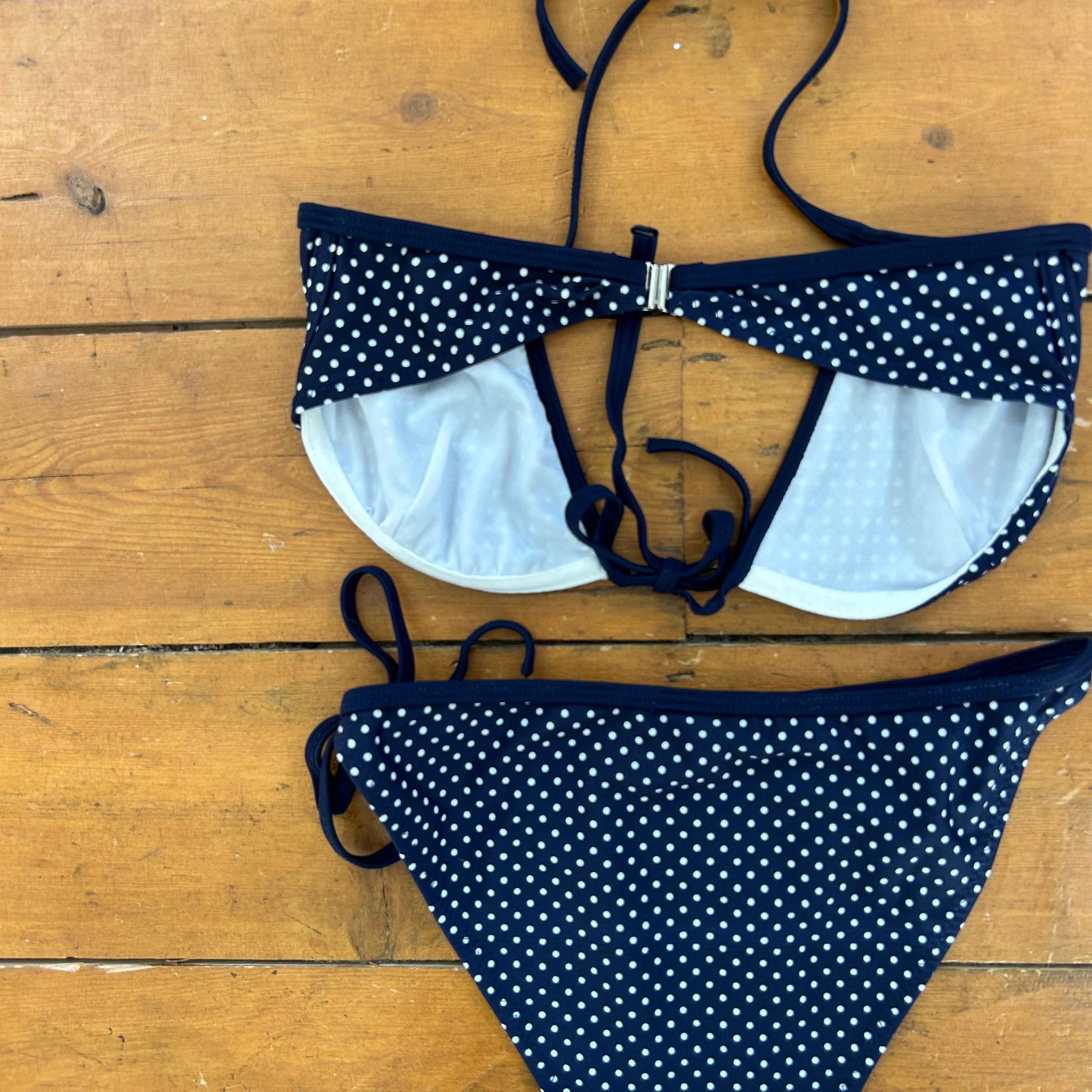vintage 00s navy polka dot bikini