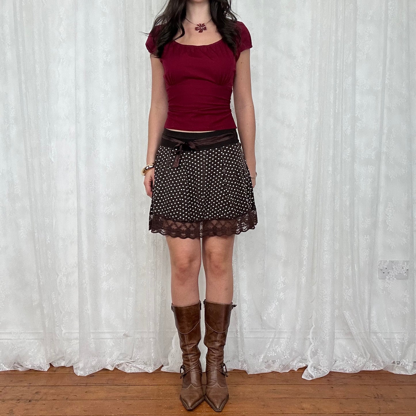 vintage 00s burgundy pimkie milkmaid tie back top