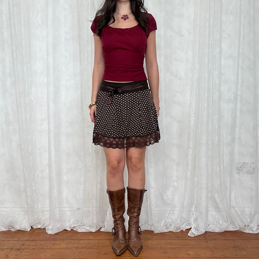 vintage 00s burgundy pimkie milkmaid tie back top