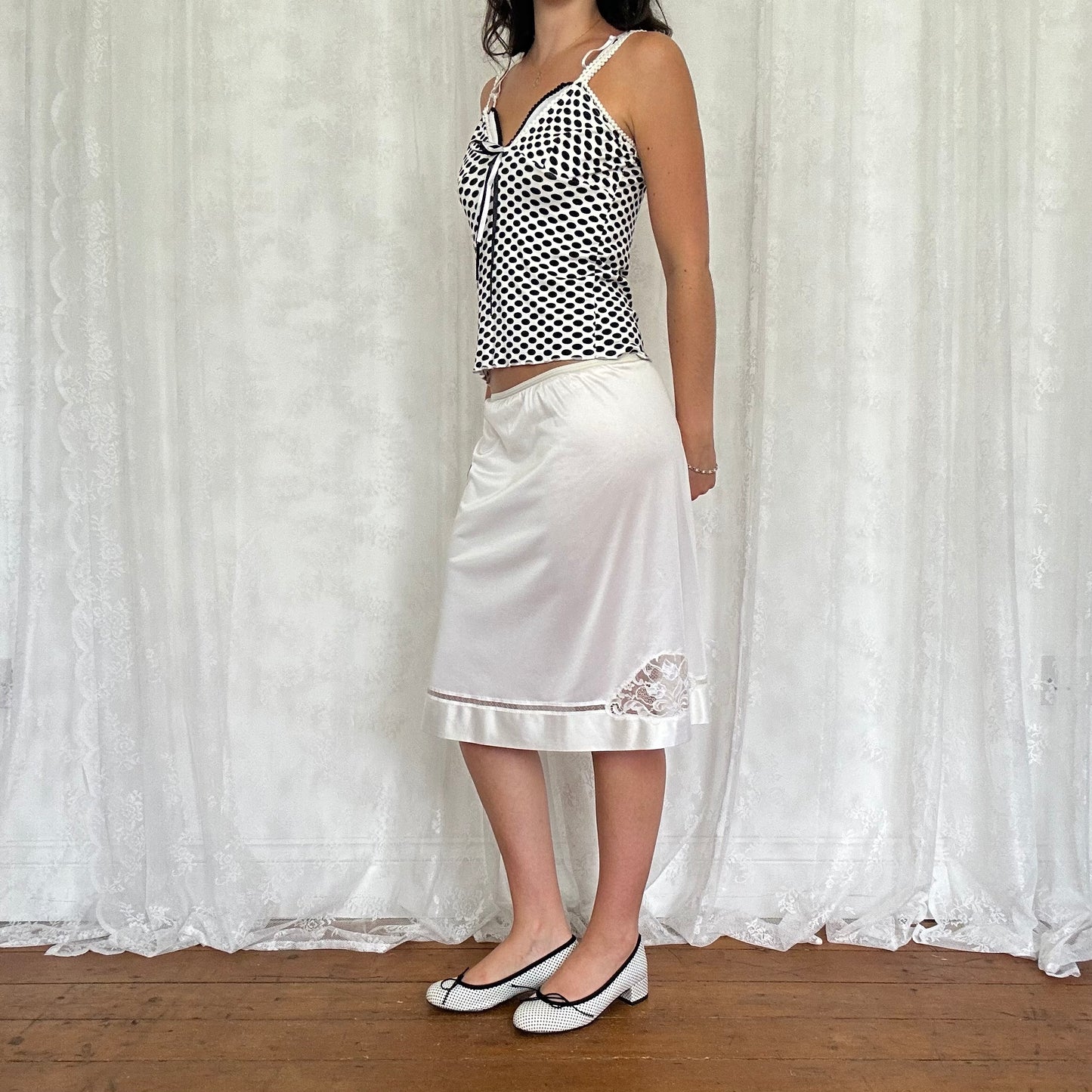vintage 00s black and white polka dot cami