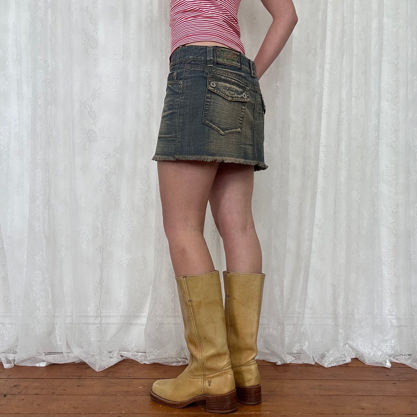 vintage 00s washed denim mini skirt