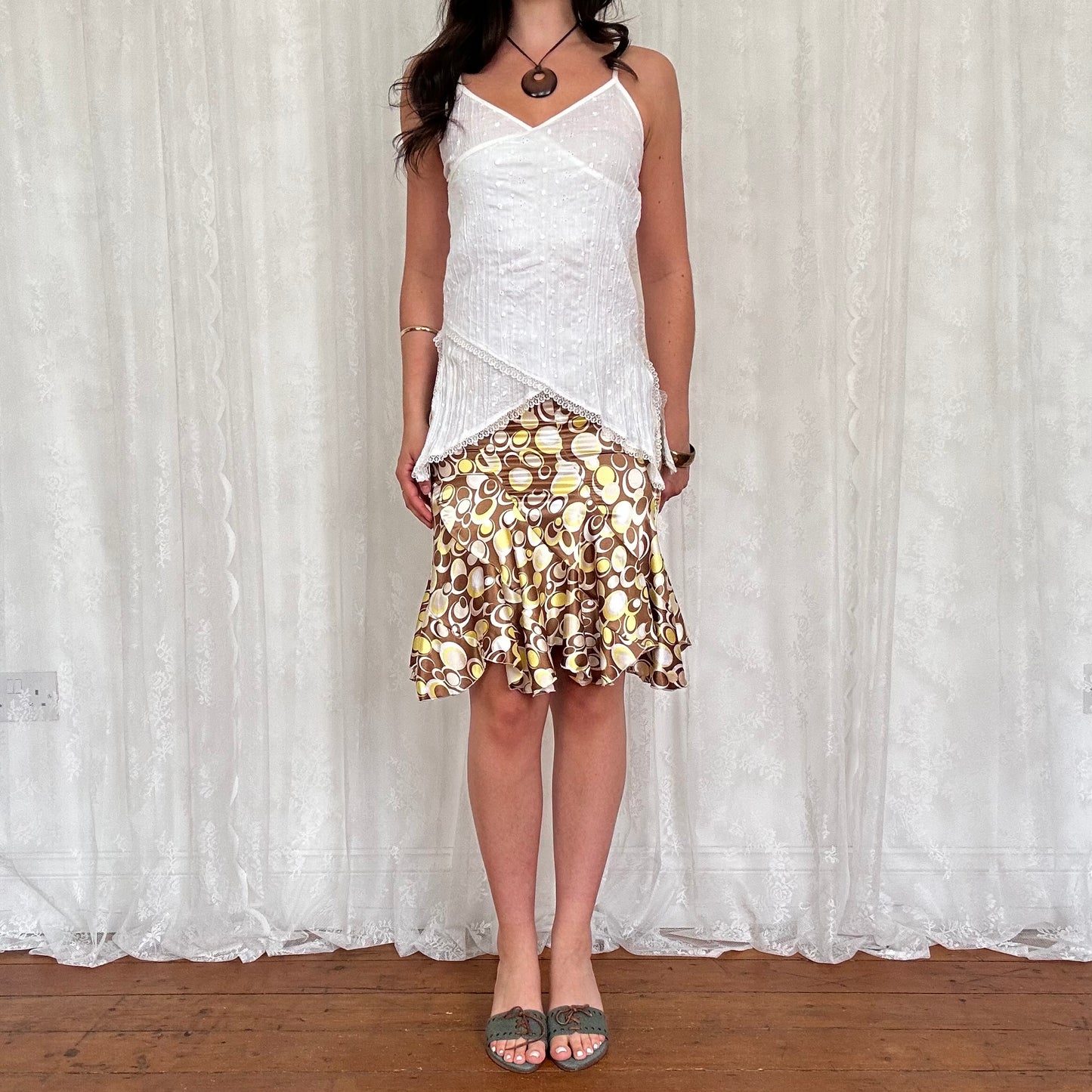 vintage 00s white broderie asymmetrical cami