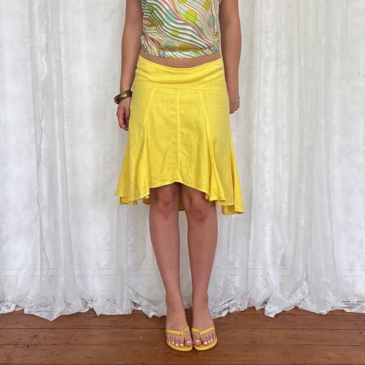 vintage 00s yellow linen ruffle midi skirt