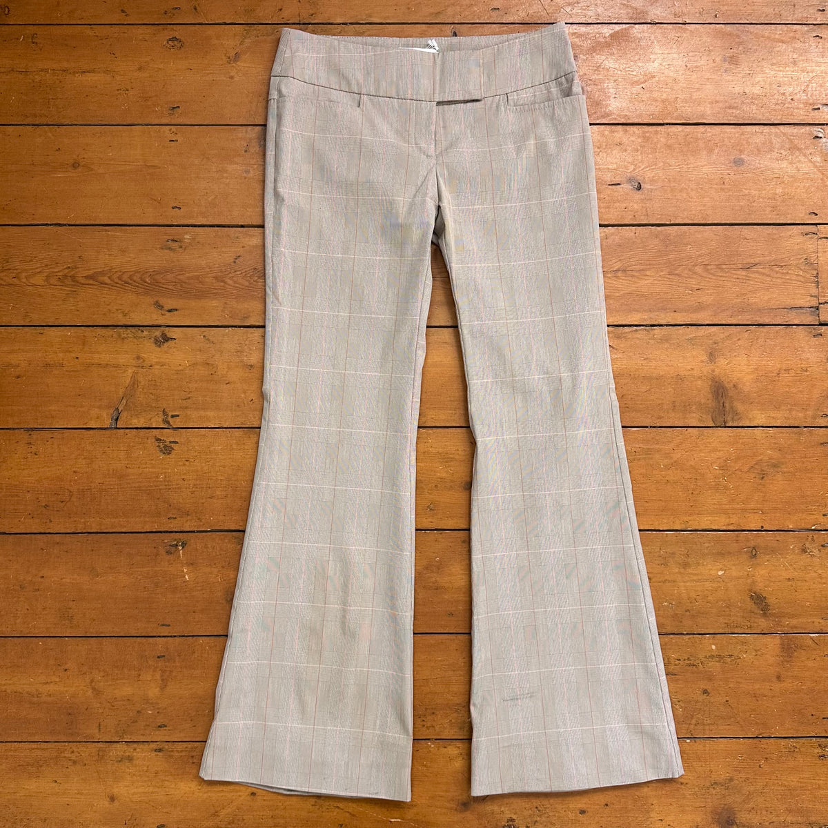 vintage 00s beige checkered low rise suit trousers