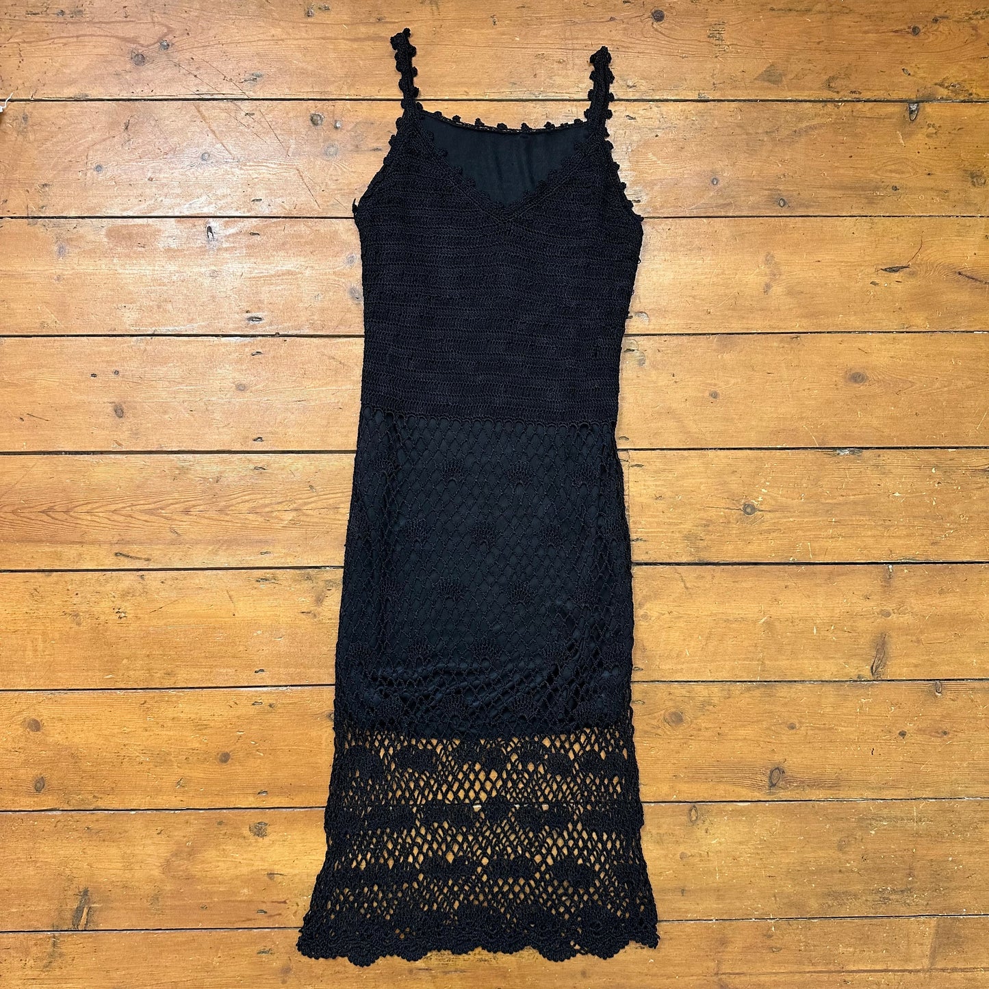 vintage 00s black crochet midi dress