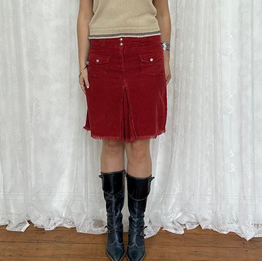 vintage 00s red cord midi skirt