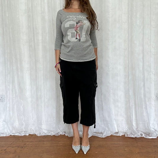 vintage 00s grey sports graphic crop sleeve top