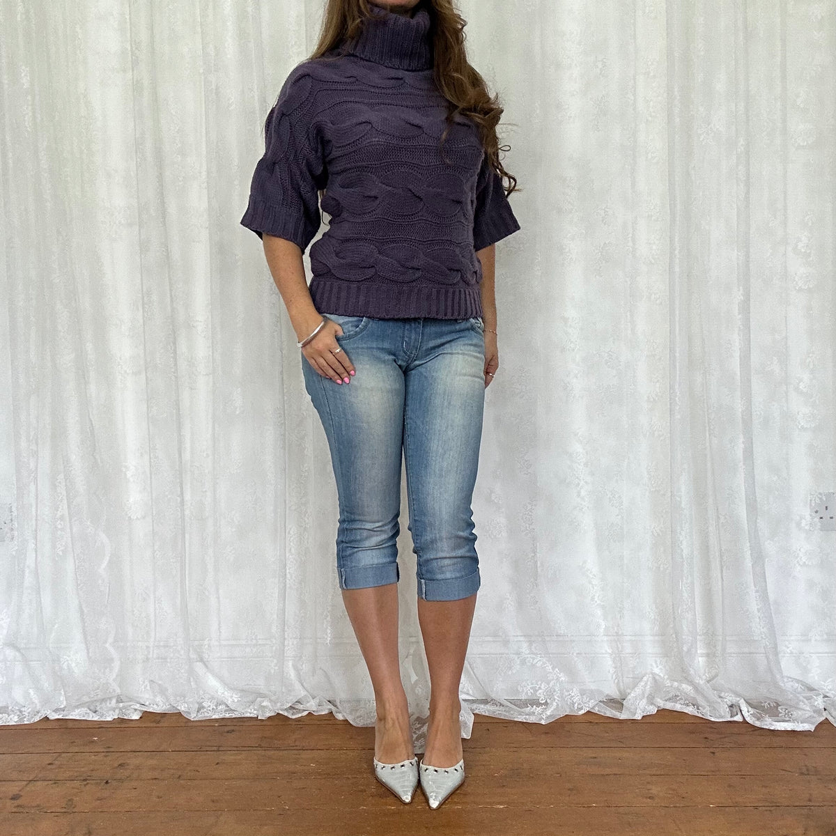 vintage 00s purple short sleeve knitted jumper