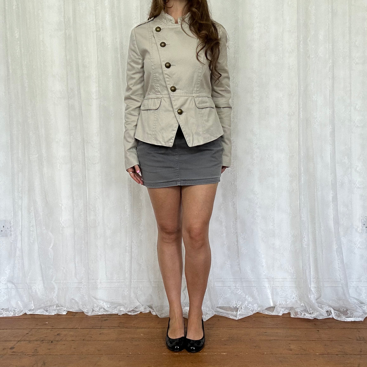 vintage 00s beige military style jacket