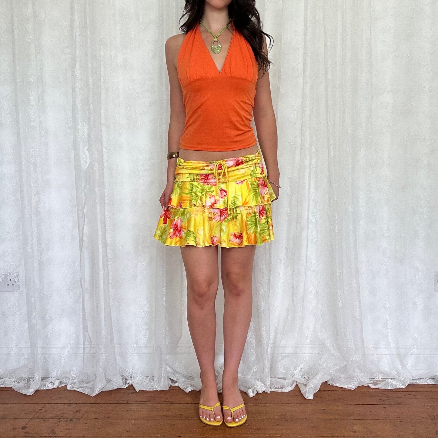 vintage 00s orange twist halter neck cami