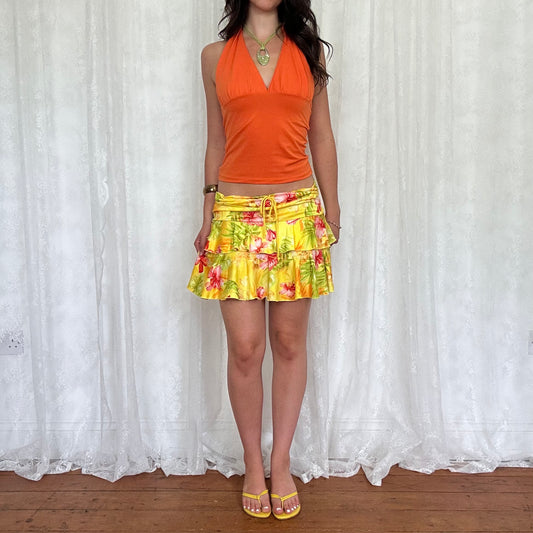 vintage 00s orange twist halter neck cami