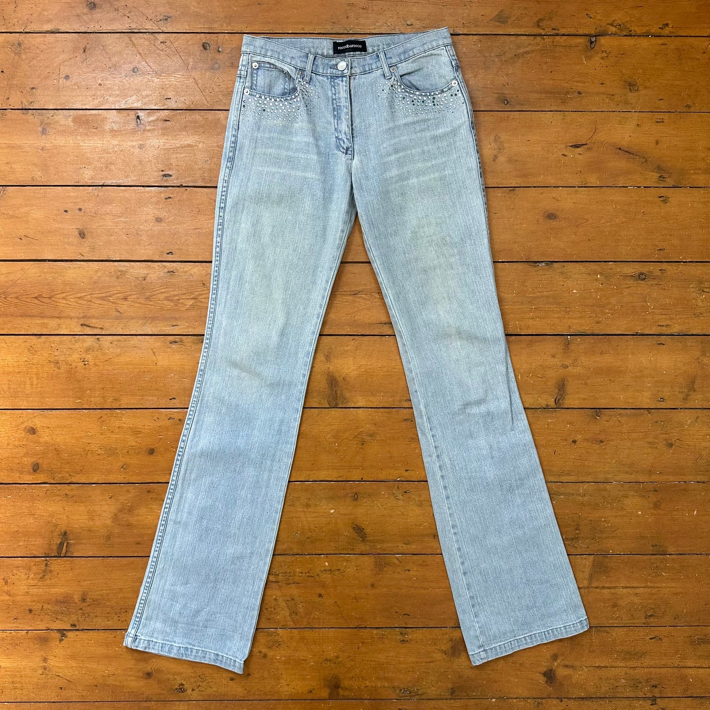 vintage 00s light wash diamante low rise jeans