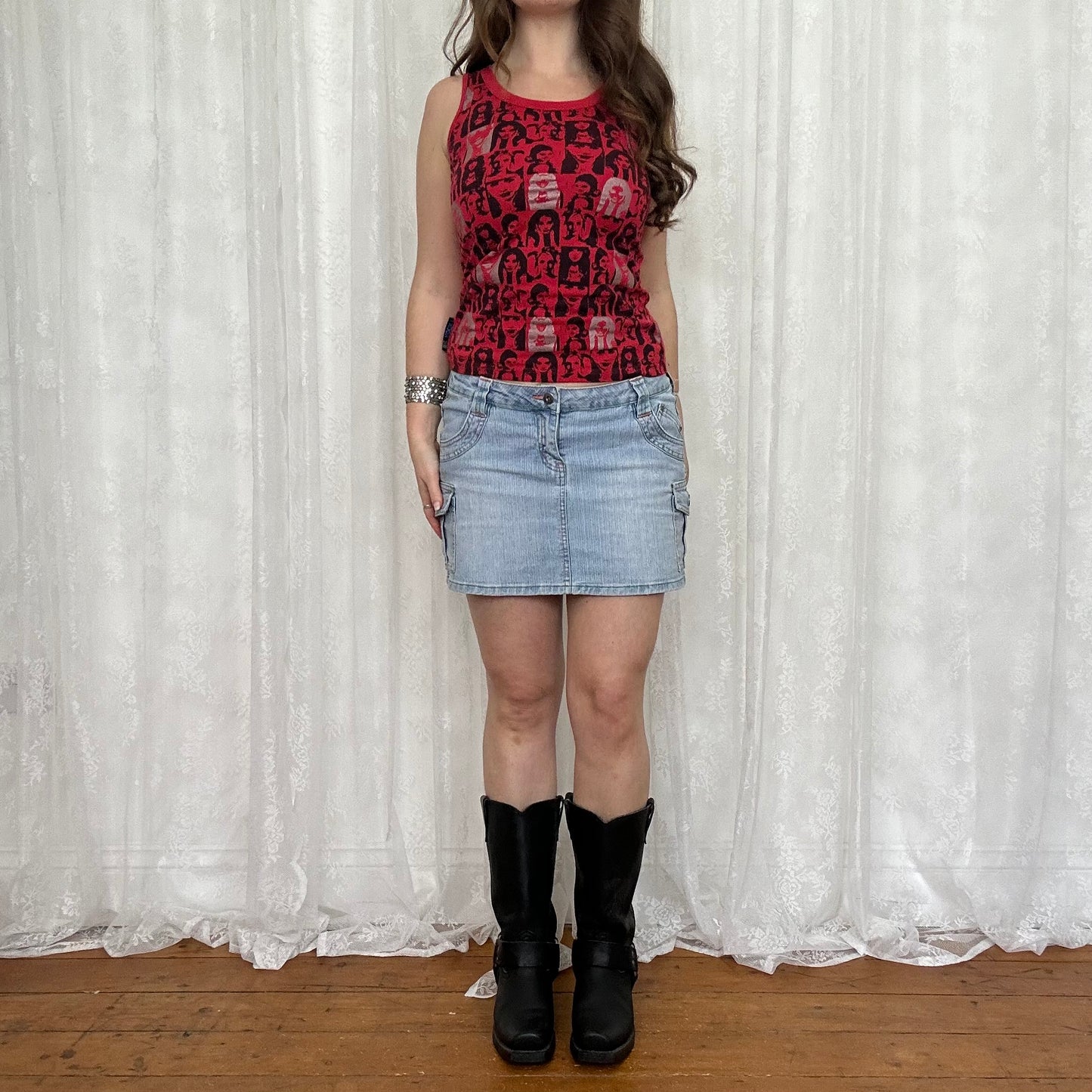 vintage 00s light wash denim mini skirt