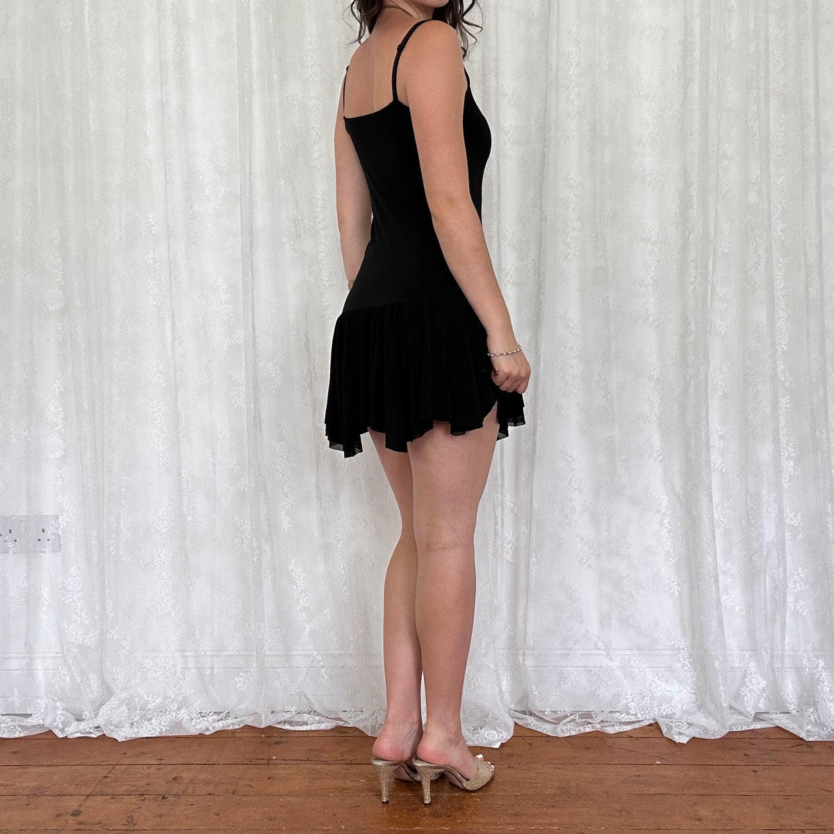 vintage 00s black lace up fairy mini dress