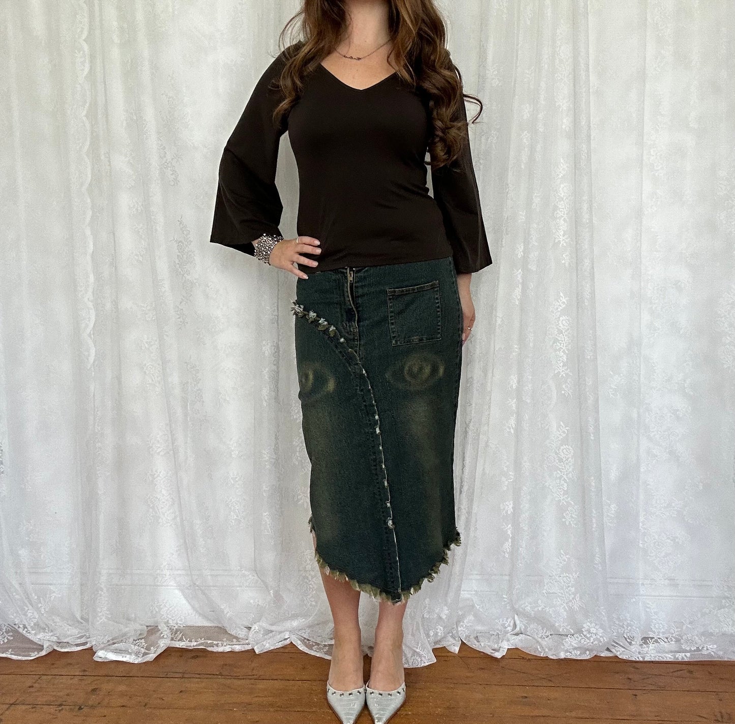 vintage 00s brown flared sleeve top