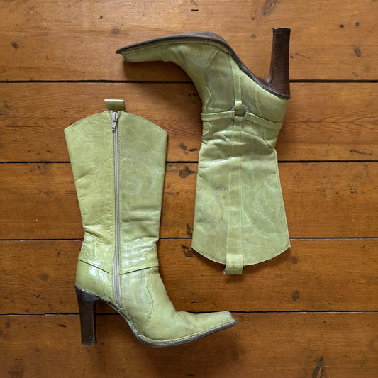 vintage 00s pale green leather destroy boots