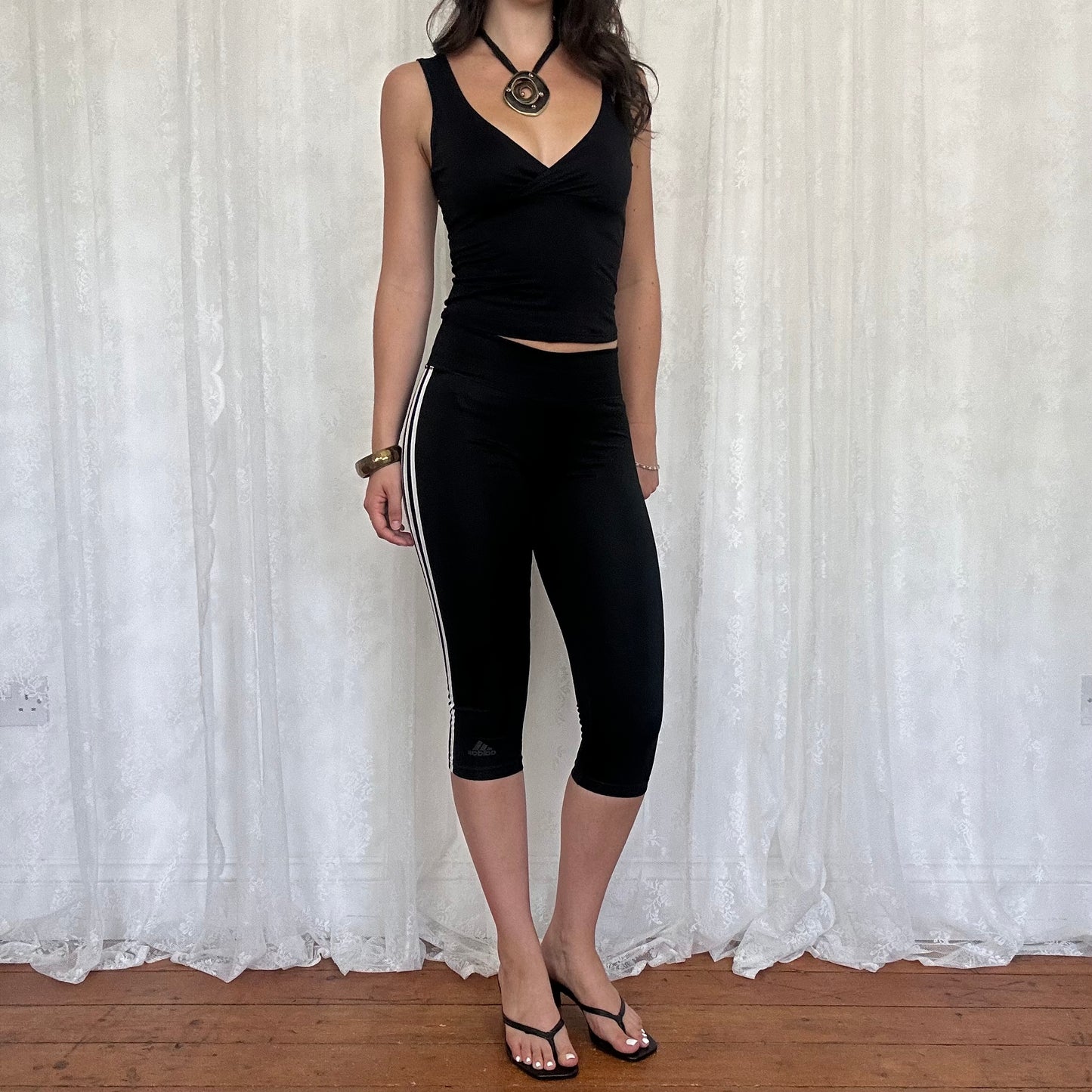 vintage 00s black slinky crossover tank top