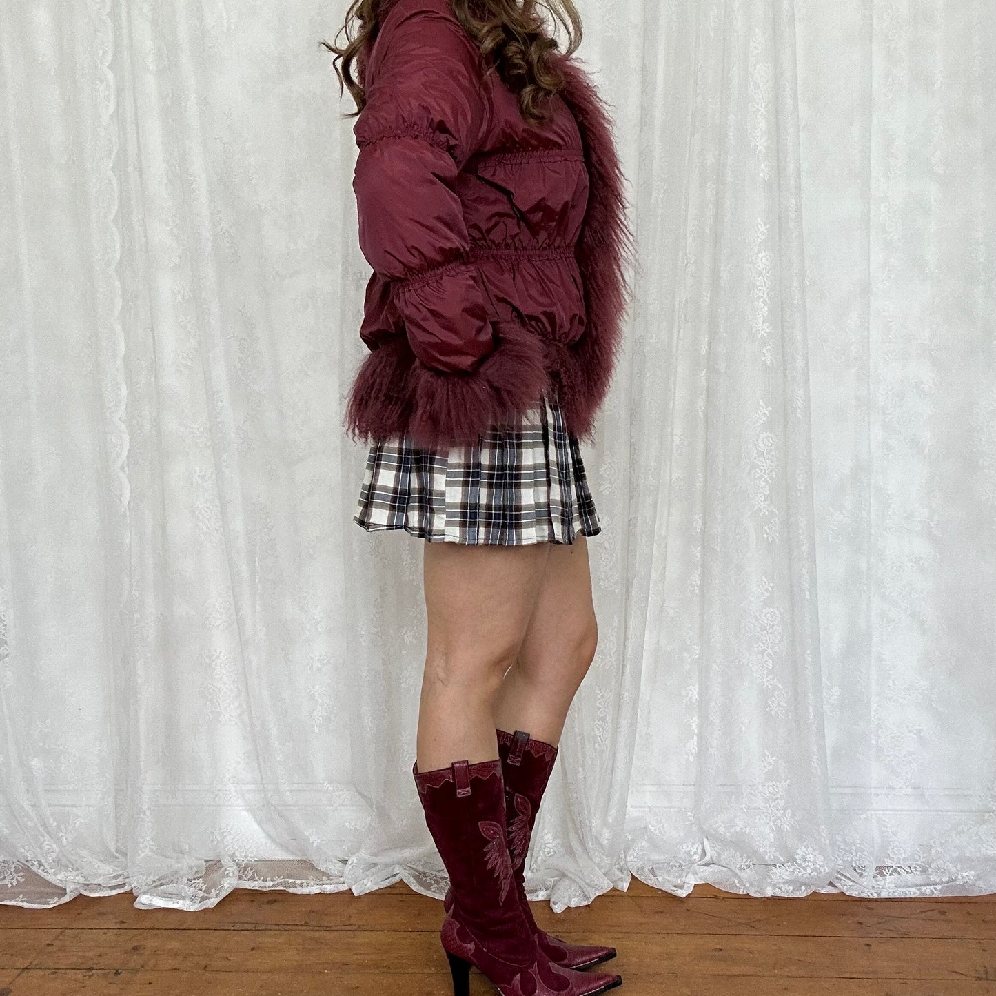vintage 00s burgundy afghan puffer jacket