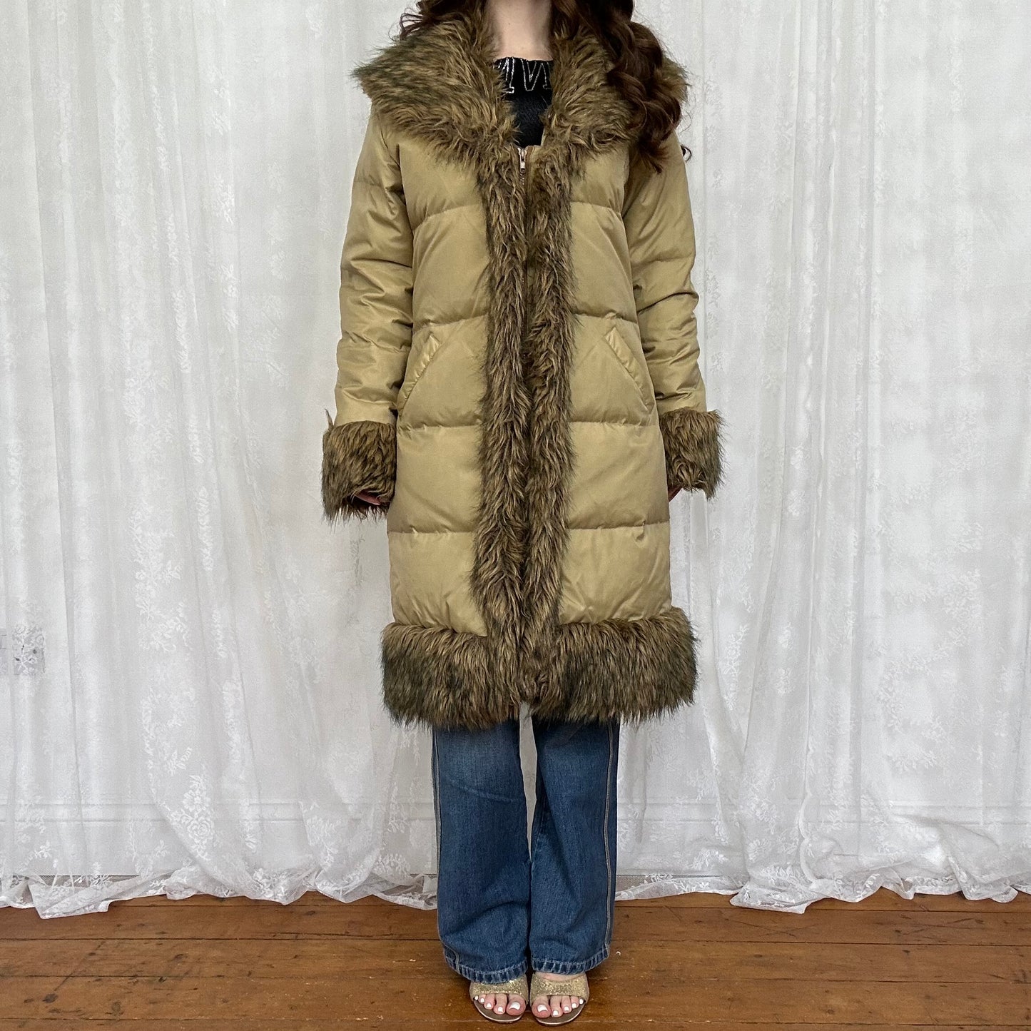 vintage 00s Morgan de toi longline faux fur trim coat