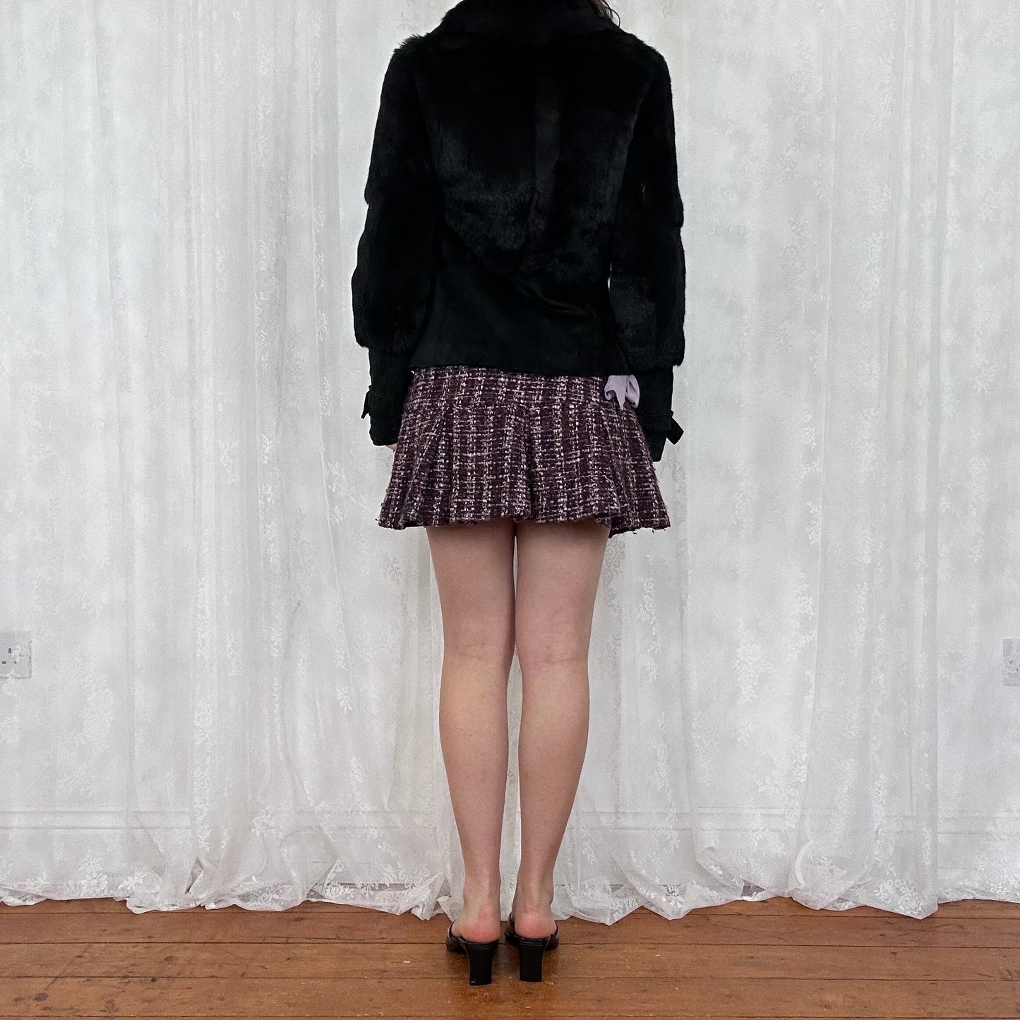 vintage 00s black super soft faux fur jacket