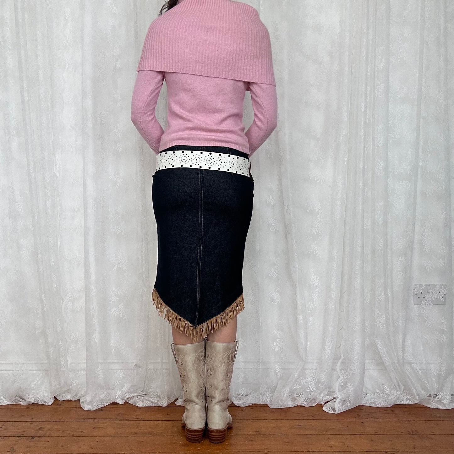 vintage 00s pink fold over neck knitted jumper