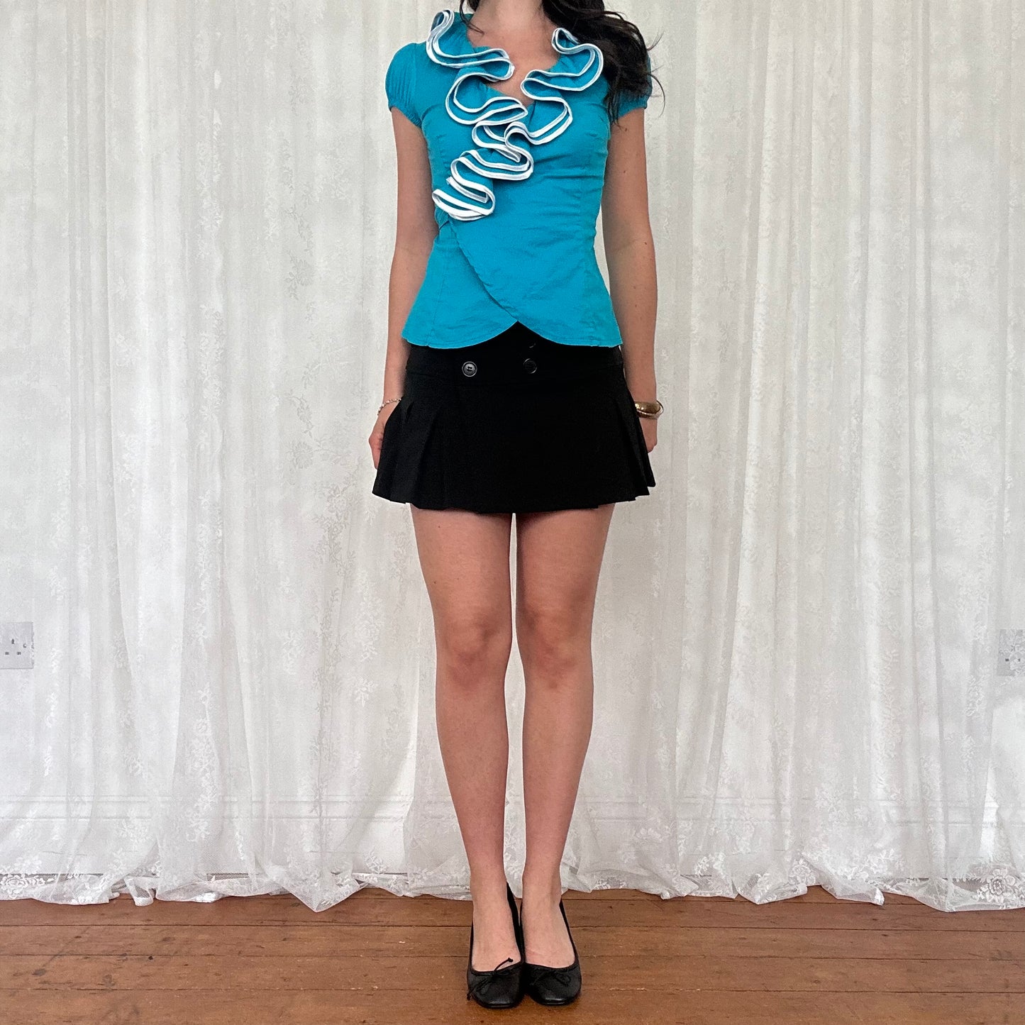 vintage 00s bright blue wrap shirt