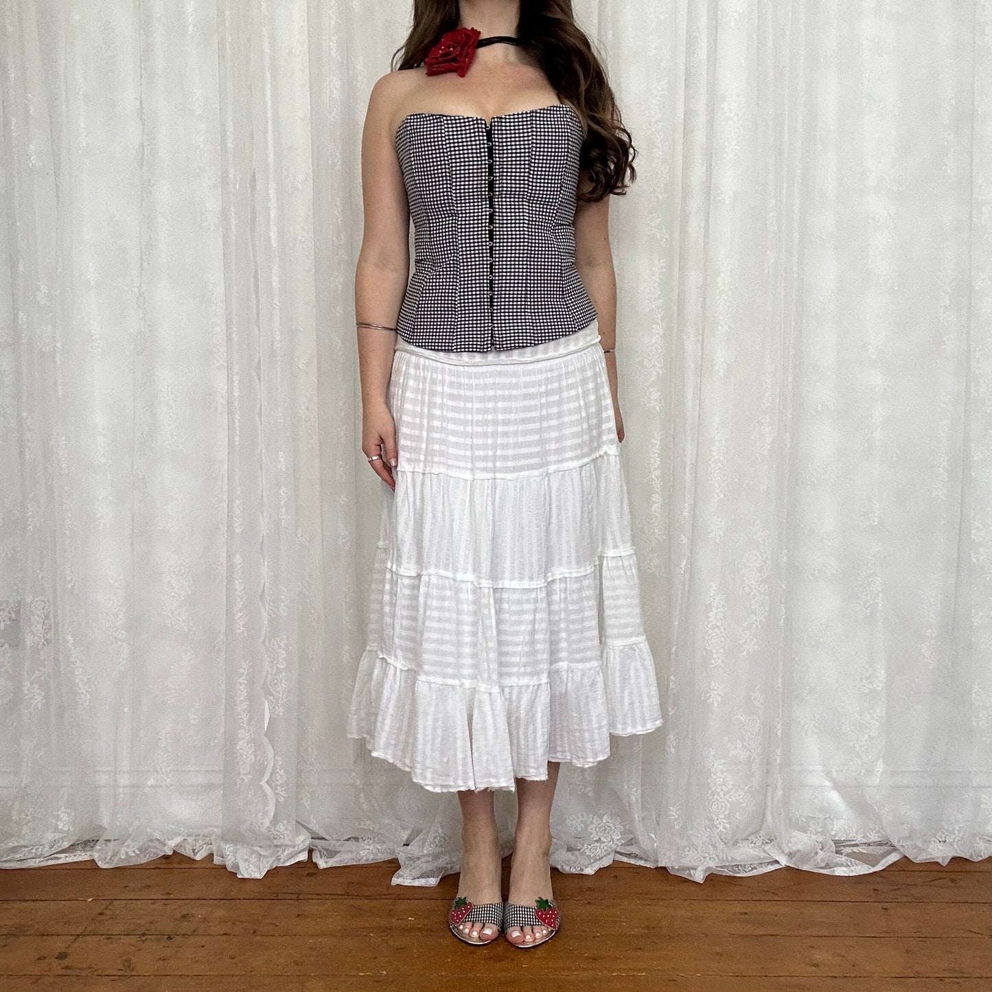 vintage 00s gingham hook and eye corset top