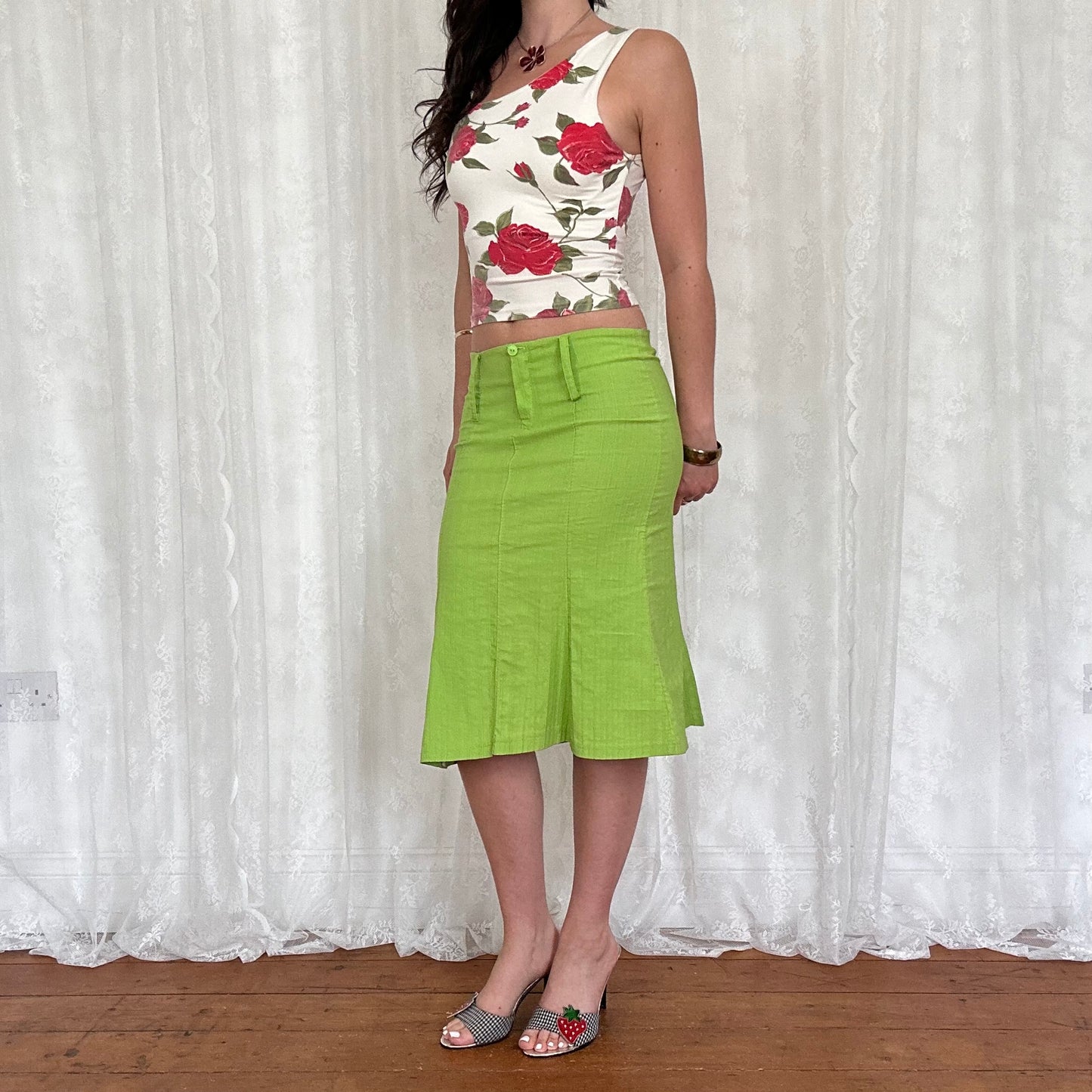 vintage 00s white and red rose cami