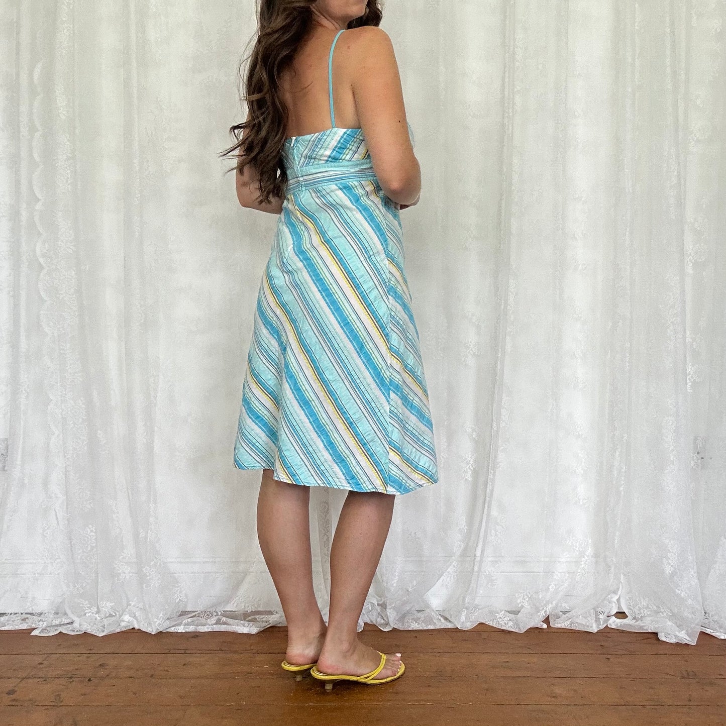 vintage 00s blue striped cotton midi dress